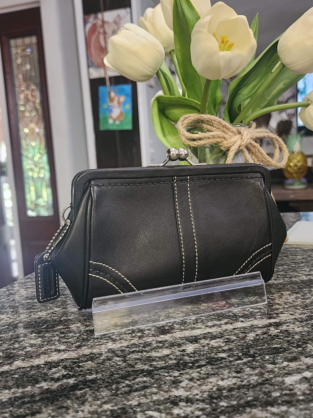 Coach Black Soho Y2K Smooth Leather Kiss-Lock Frame Clutch
